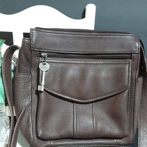 FOSSIL brown Leather cross body bag With key logo charm